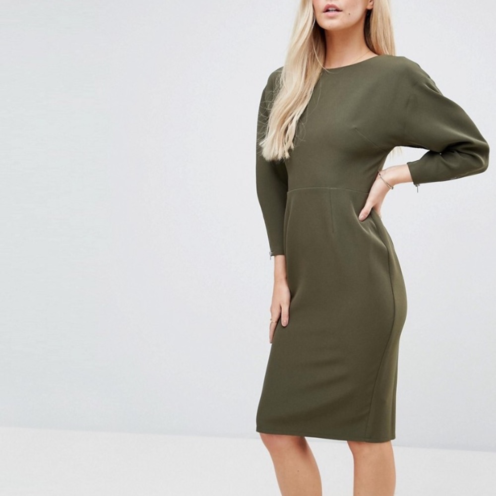 Asos Petite clean dome sleeve midi pencil dress